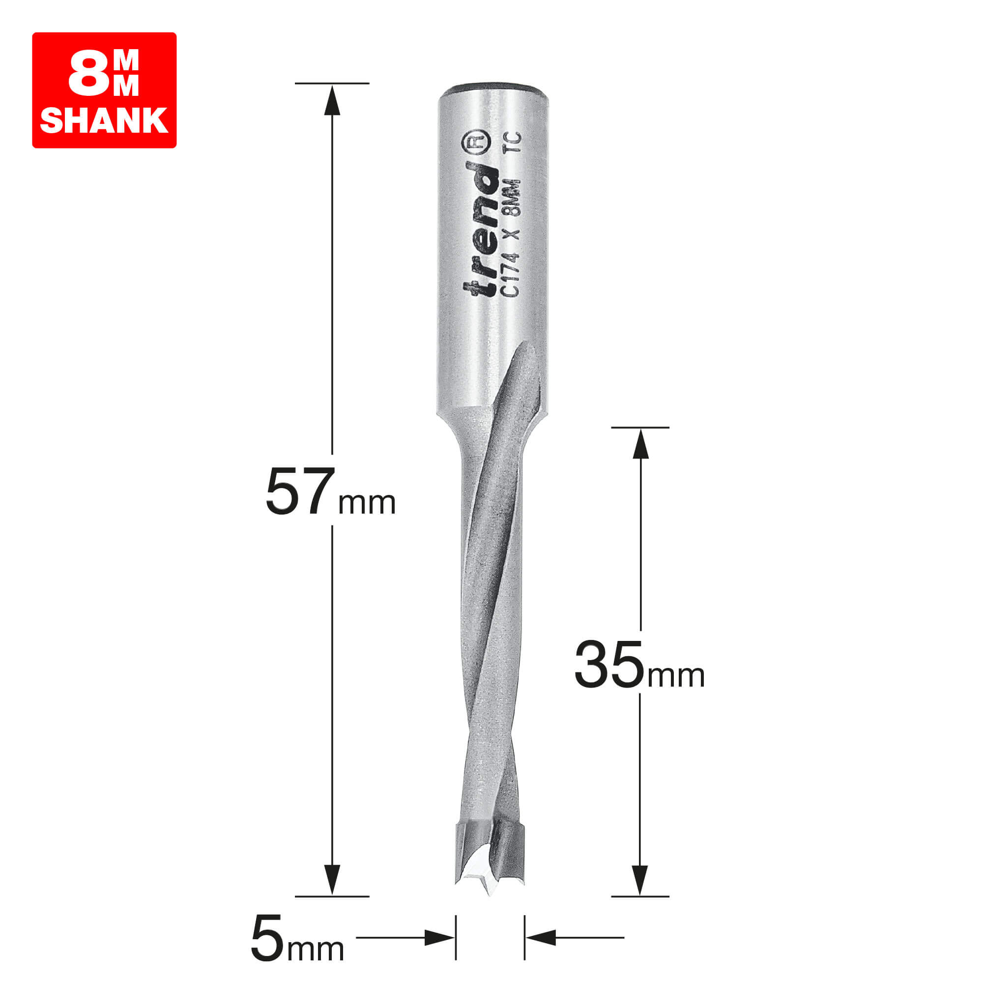 Image of Trend CRAFTPRO Router Dowel Drill 5mm 35mm 8mm