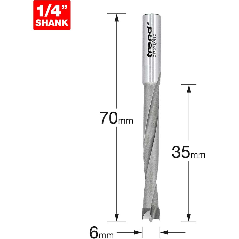 Trend CRAFTPRO Router Dowel Drill 6mm 35mm 1/4
