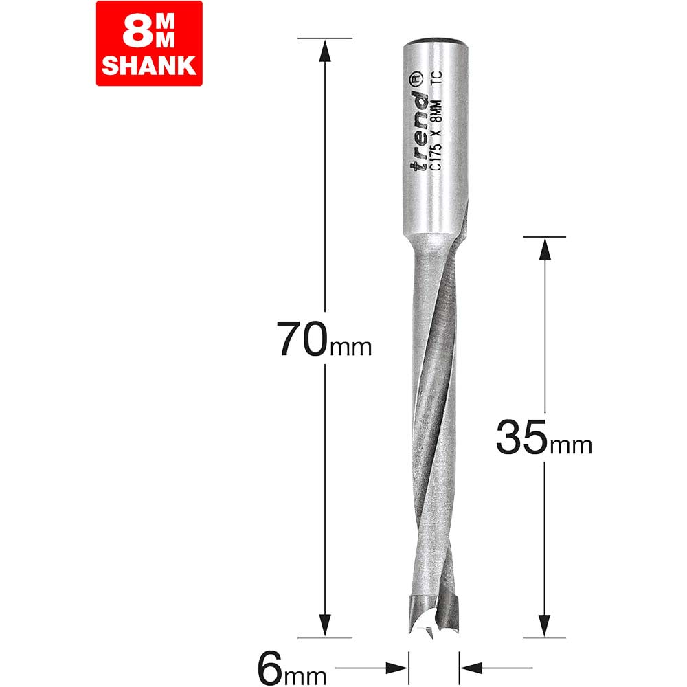 Image of Trend CRAFTPRO Router Dowel Drill 6mm 35mm 8mm