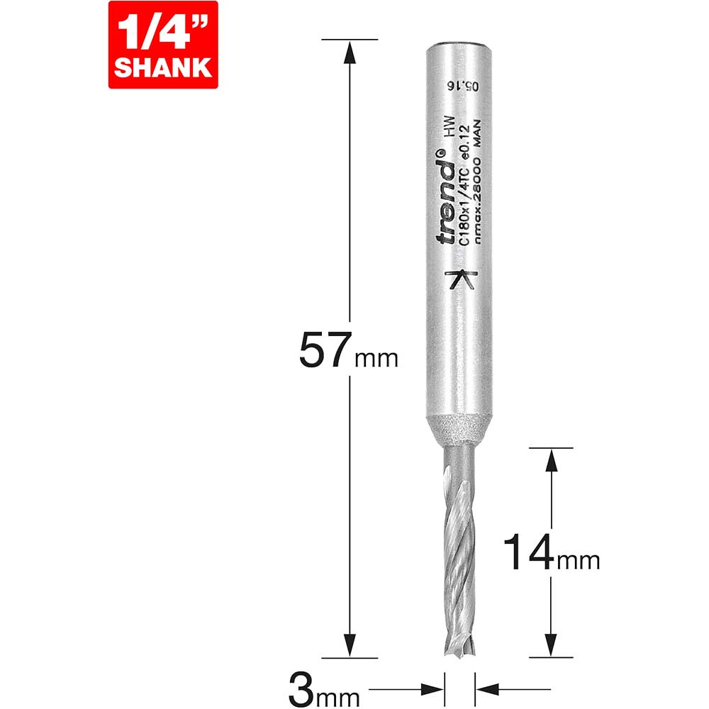 Image of Trend CRAFTPRO Router Dowel Drill 3mm 14mm 1/4"