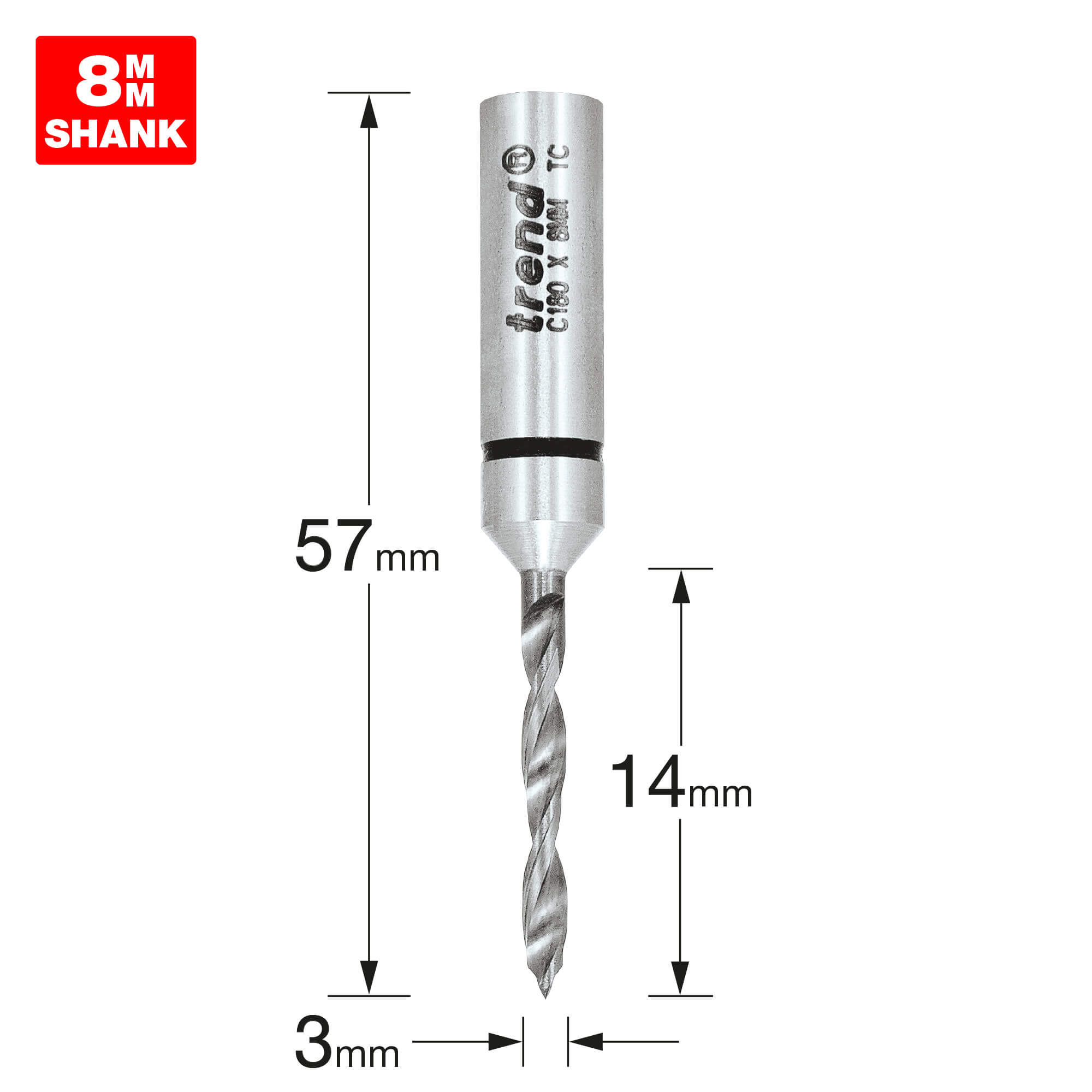 Image of Trend CRAFTPRO Router Dowel Drill 3mm 14mm 8mm