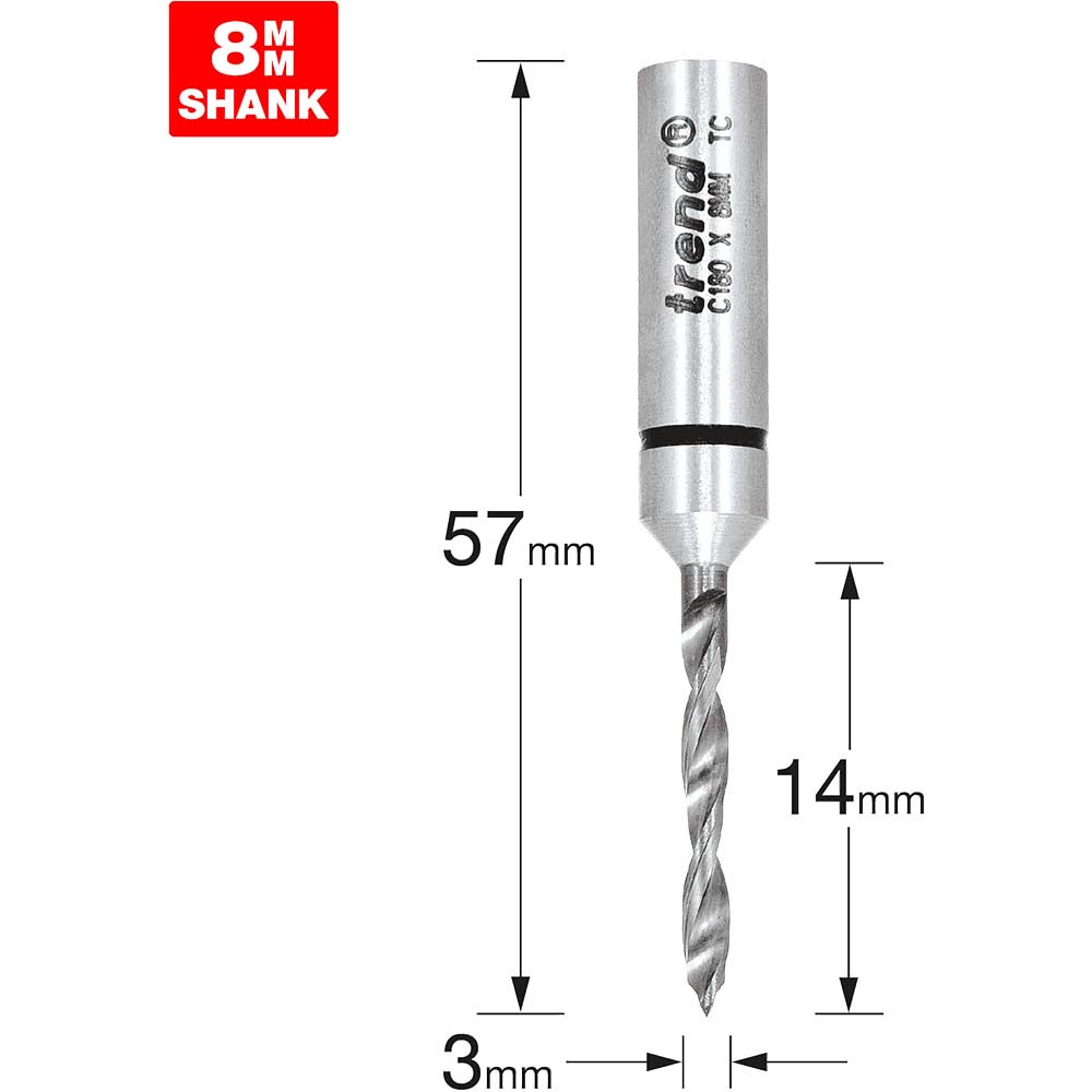 Image of Trend CRAFTPRO Router Dowel Drill 3mm 14mm 8mm