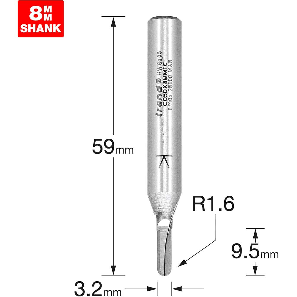 Image of Trend CRAFTPRO Radius Router Cutter 3.2mm 9.5mm 8mm