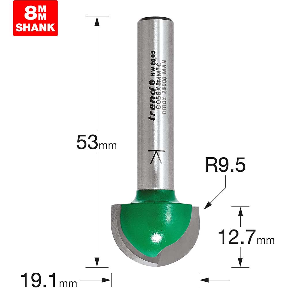 Image of Trend CRAFTPRO Radius Router Cutter 19.1mm 12.7mm 8mm