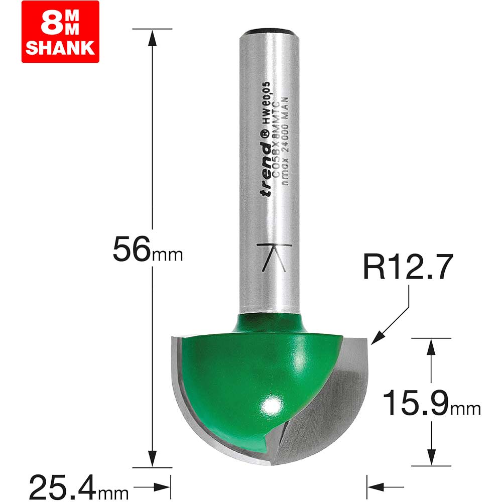 Image of Trend CRAFTPRO Radius Router Cutter 25.4mm 15.9mm 8mm