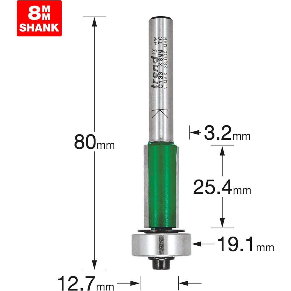 Image of Trend CRAFTPRO Bearing Guided Overlap Trimmer Router Cutter 12.7mm 25.4mm 8mm