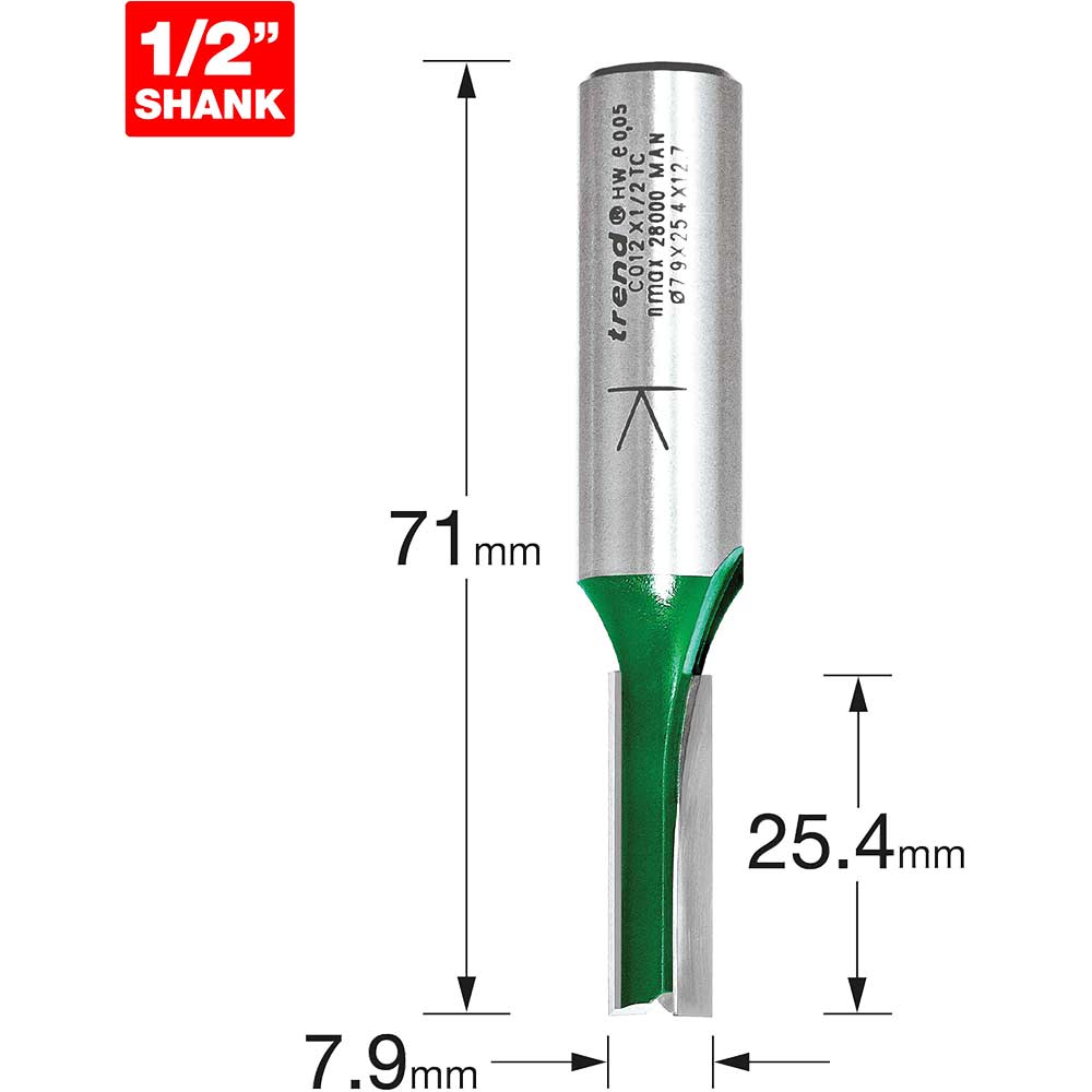 Image of Trend CRAFTPRO Two Flute Straight Router Cutter 7.9mm 25.4mm 1/2"