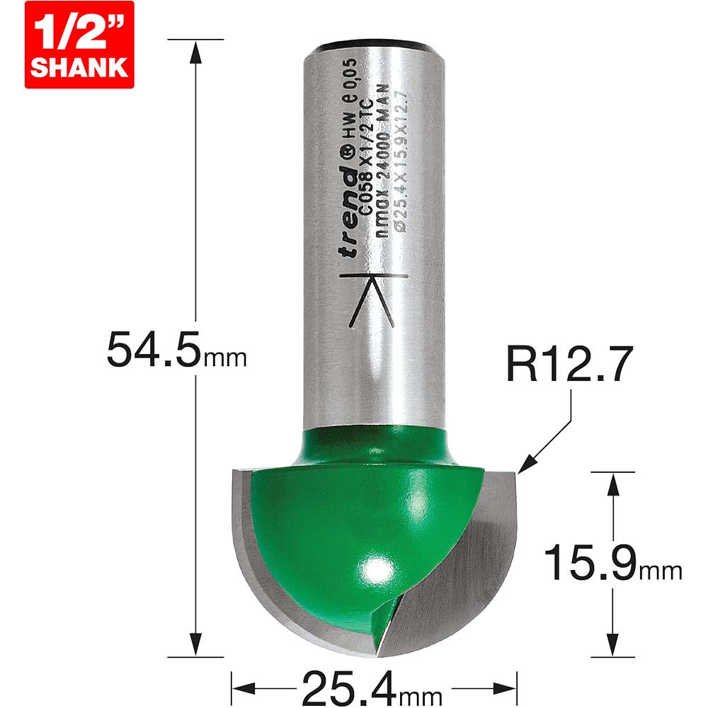 Image of Trend CRAFTPRO Radius Router Cutter 25.4mm 15.9mm 1/2"