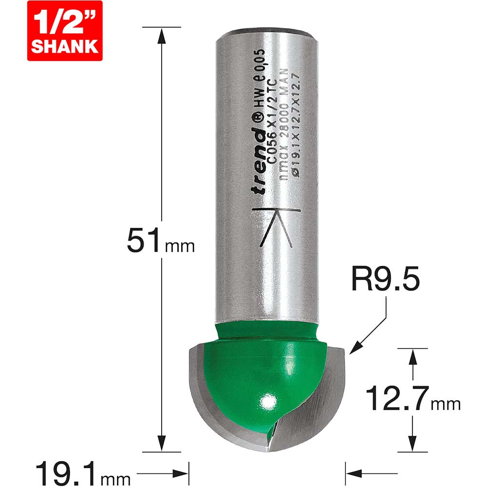 Image of Trend CRAFTPRO Radius Router Cutter 19.1mm 12.7mm 1/2"