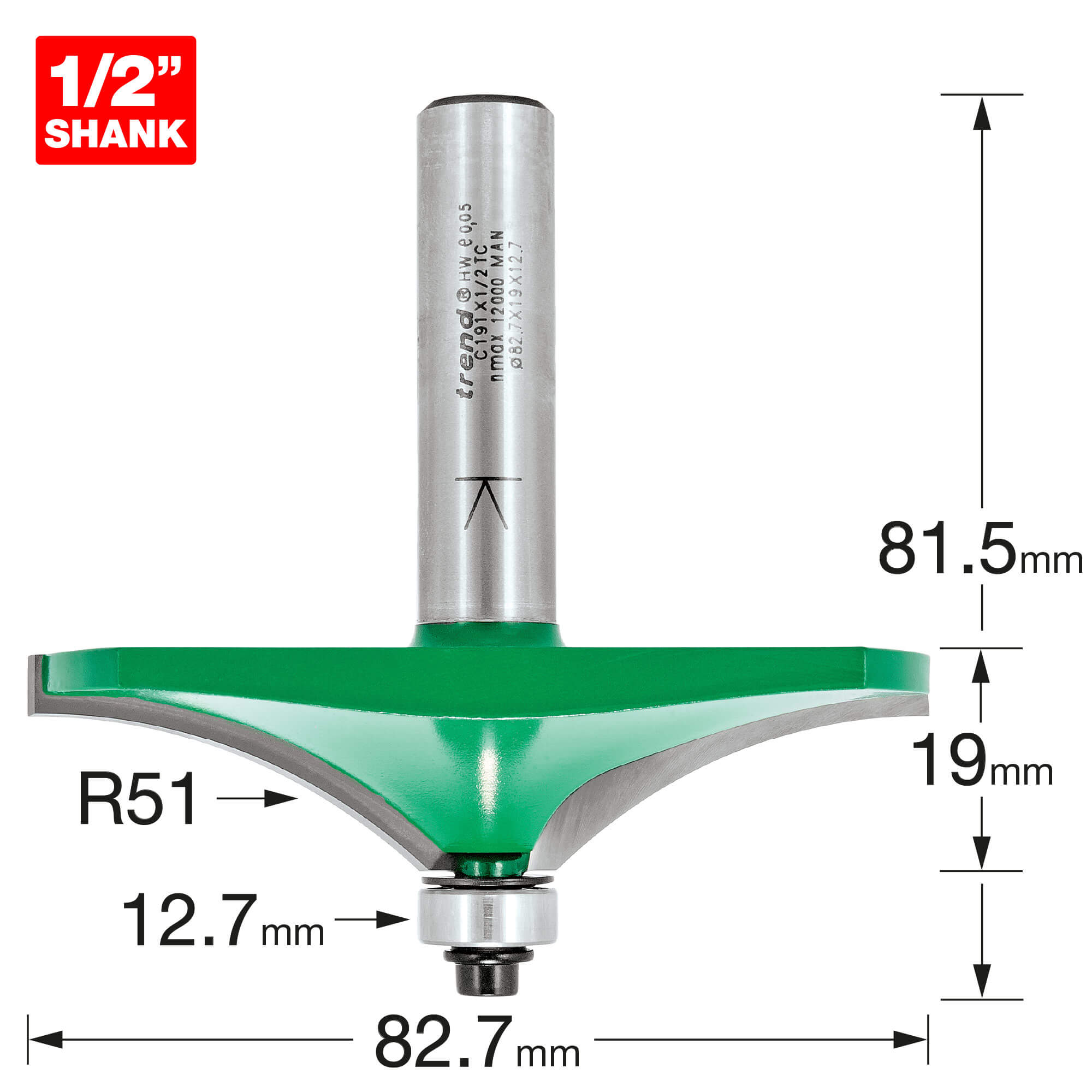 Image of Trend CRAFTPRO Handrail Bearig Guided Router Cutter 82.7mm 19mm 1/2"
