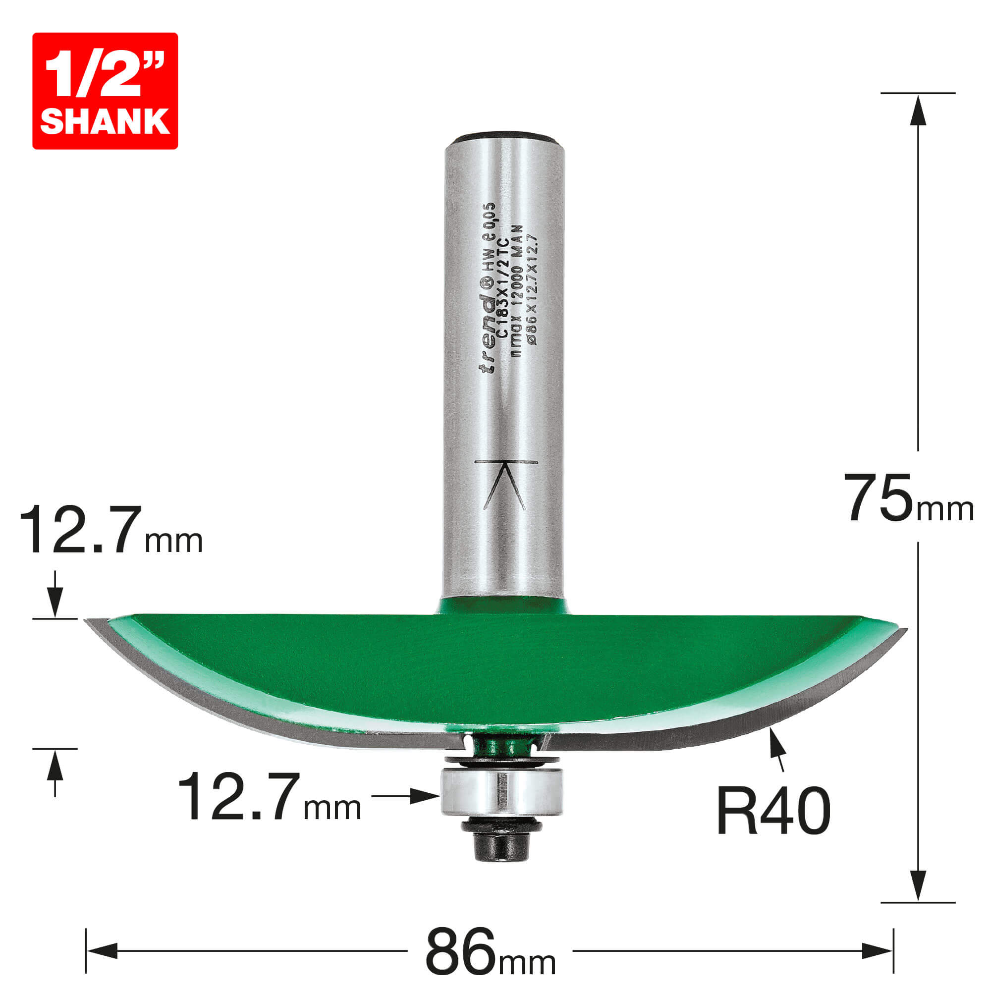 Image of Trend CRAFTPRO Bearing Guided Large Radius Panel Raiser Router Cutter 86mm 12.7mm 1/2"