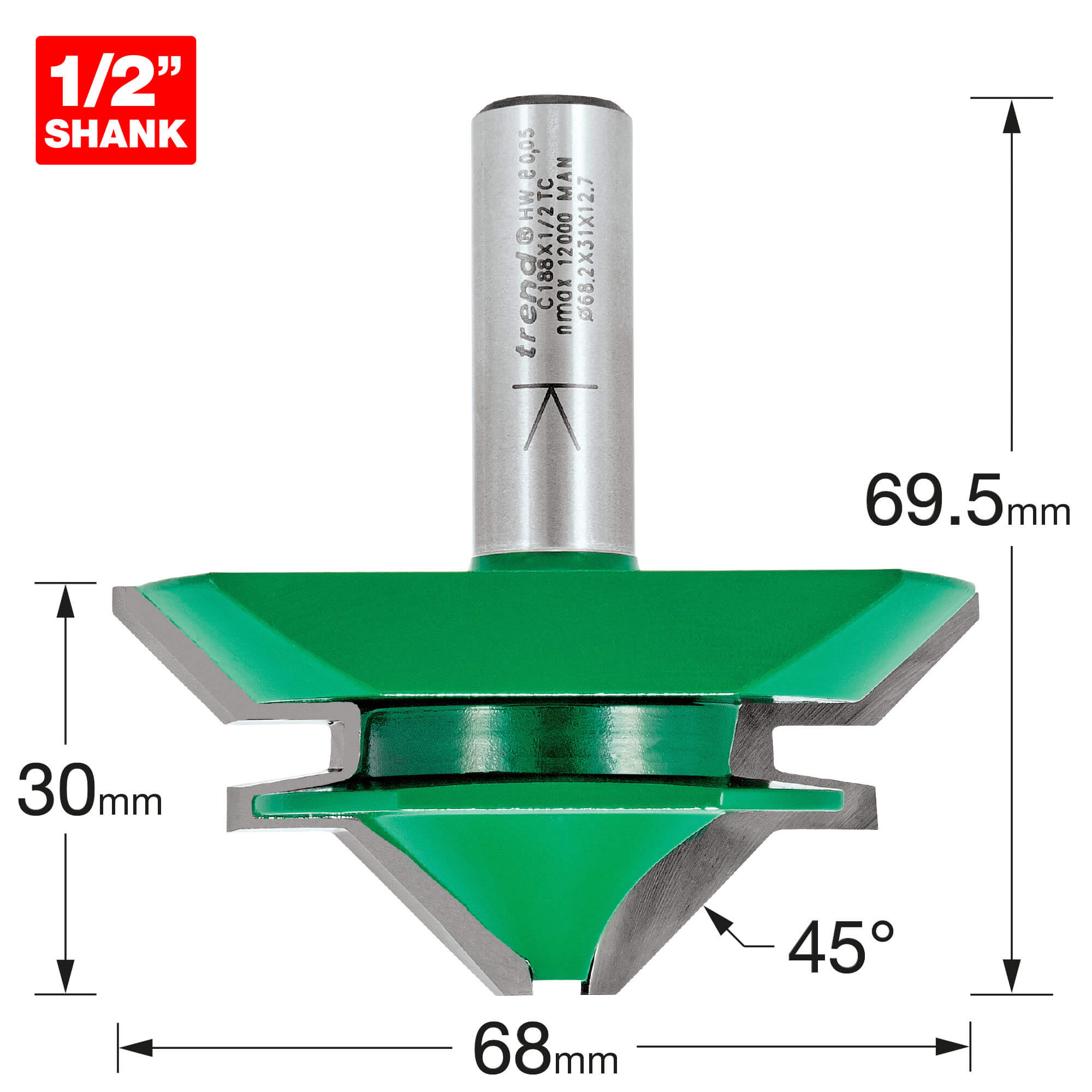 Image of Trend CRAFTPRO Mitre Lock Joint Router Cutter 68mm 30mm 1/2"