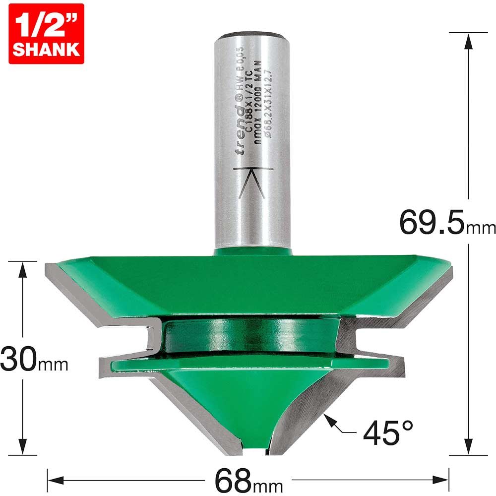 Image of Trend CRAFTPRO Mitre Lock Joint Router Cutter 68mm 30mm 1/2"