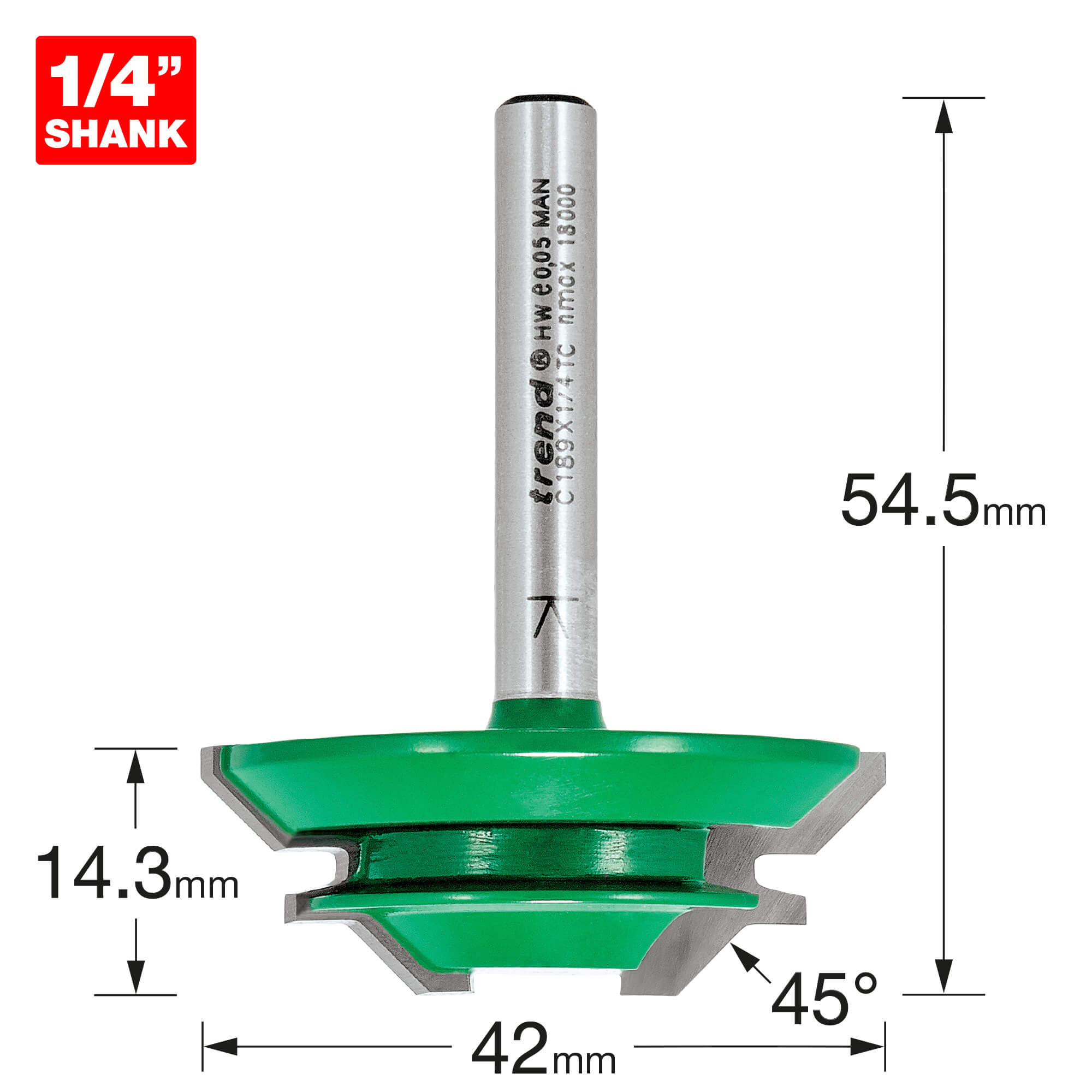 Image of Trend CRAFTPRO Mitre Lock Joint Router Cutter 42mm 14.3mm 1/4"