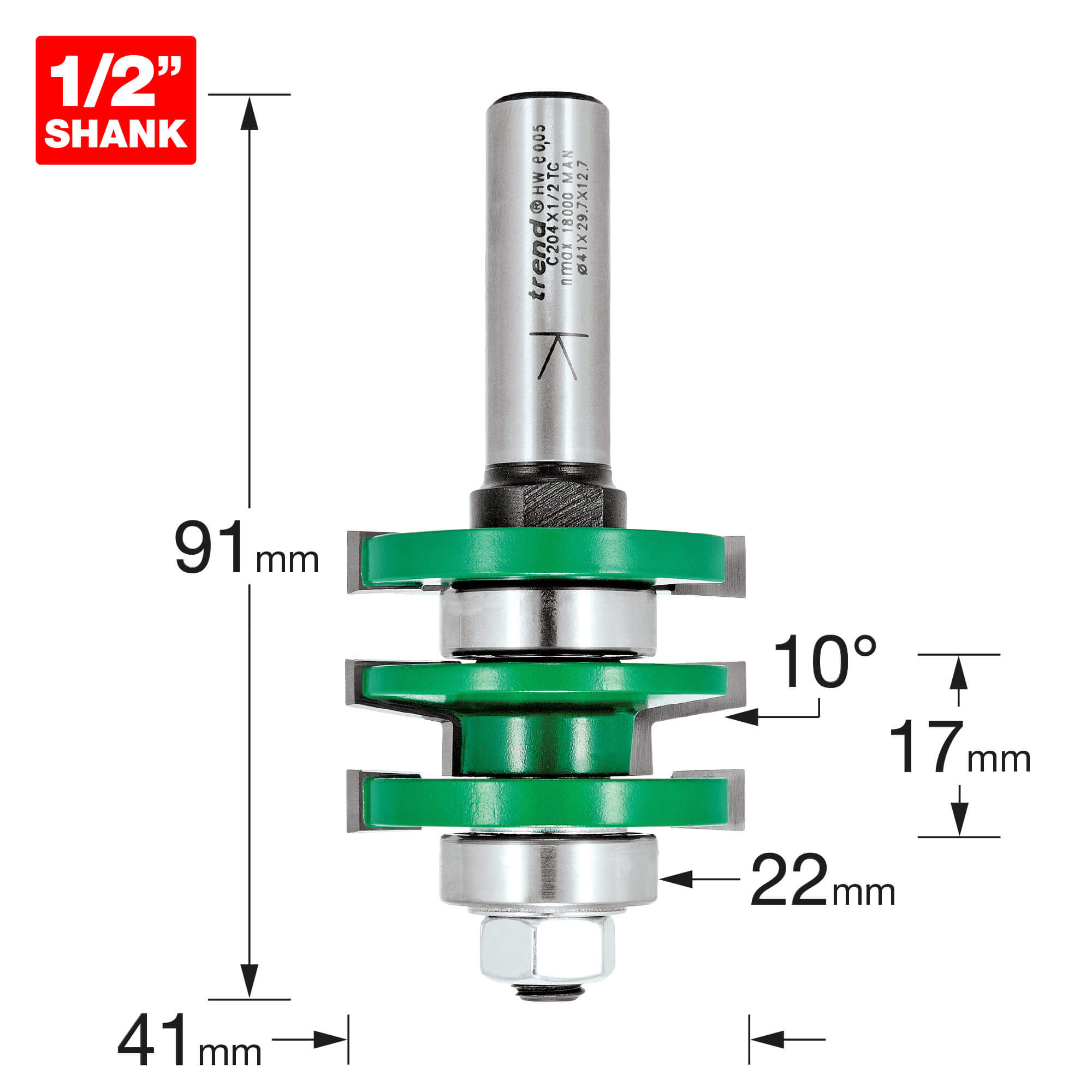 Image of Trend CRAFTPRO Bearing Guided Easyset Bevel Router Cutter 41mm 17mm 1/2"
