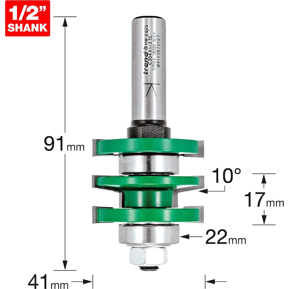 Image of Trend CRAFTPRO Bearing Guided Easyset Bevel Router Cutter 41mm 17mm 1/2"