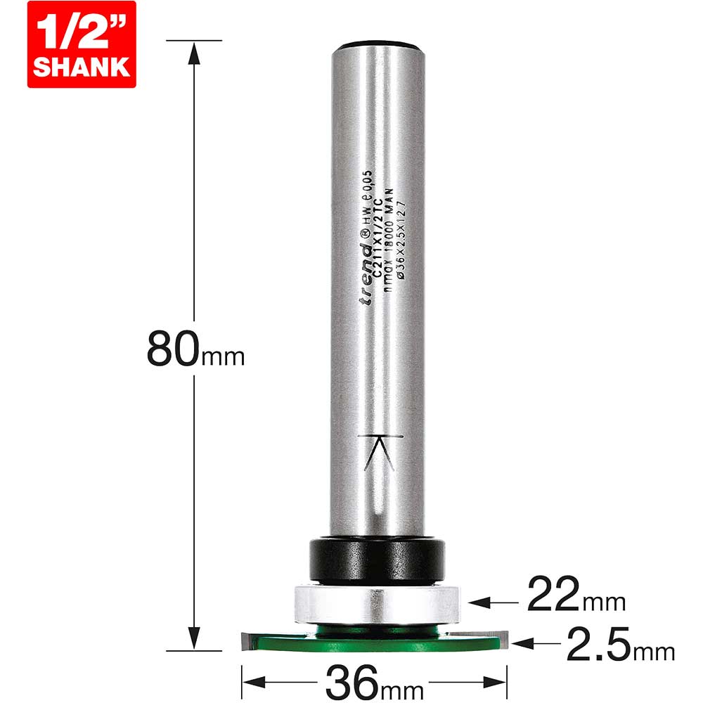 Image of Trend CRAFTPRO Weatherseal Groover Router Cutter 36mm 2.5mm 1/2"