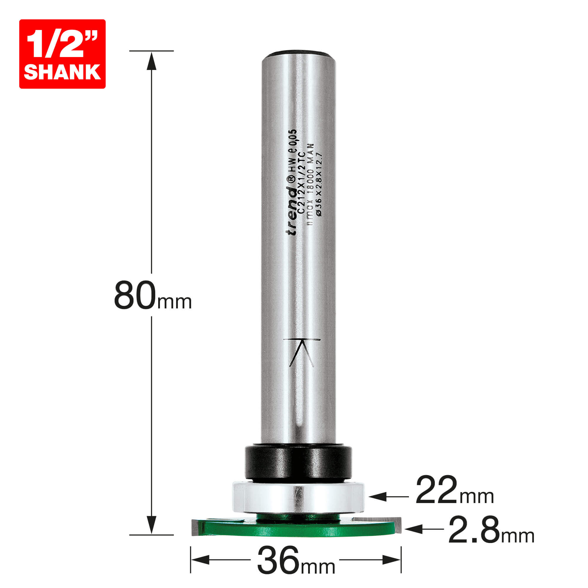 Image of Trend CRAFTPRO Weatherseal Groover Router Cutter 36mm 2.8mm 1/2"