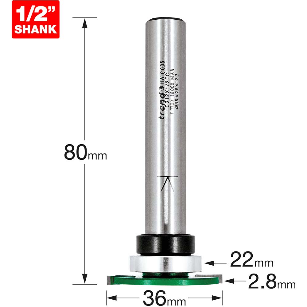 Image of Trend CRAFTPRO Weatherseal Groover Router Cutter 36mm 2.8mm 1/2"