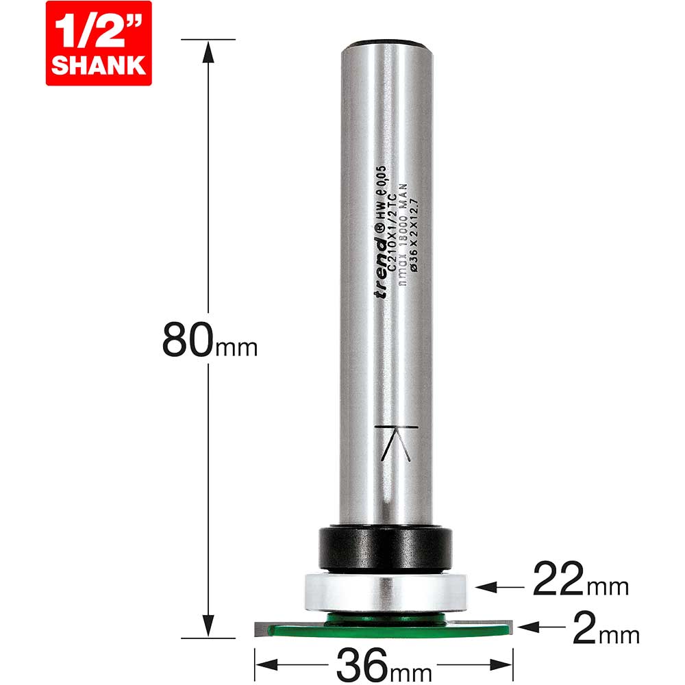 Image of Trend CRAFTPRO Weatherseal Groover Router Cutter 36mm 2mm 1/2"