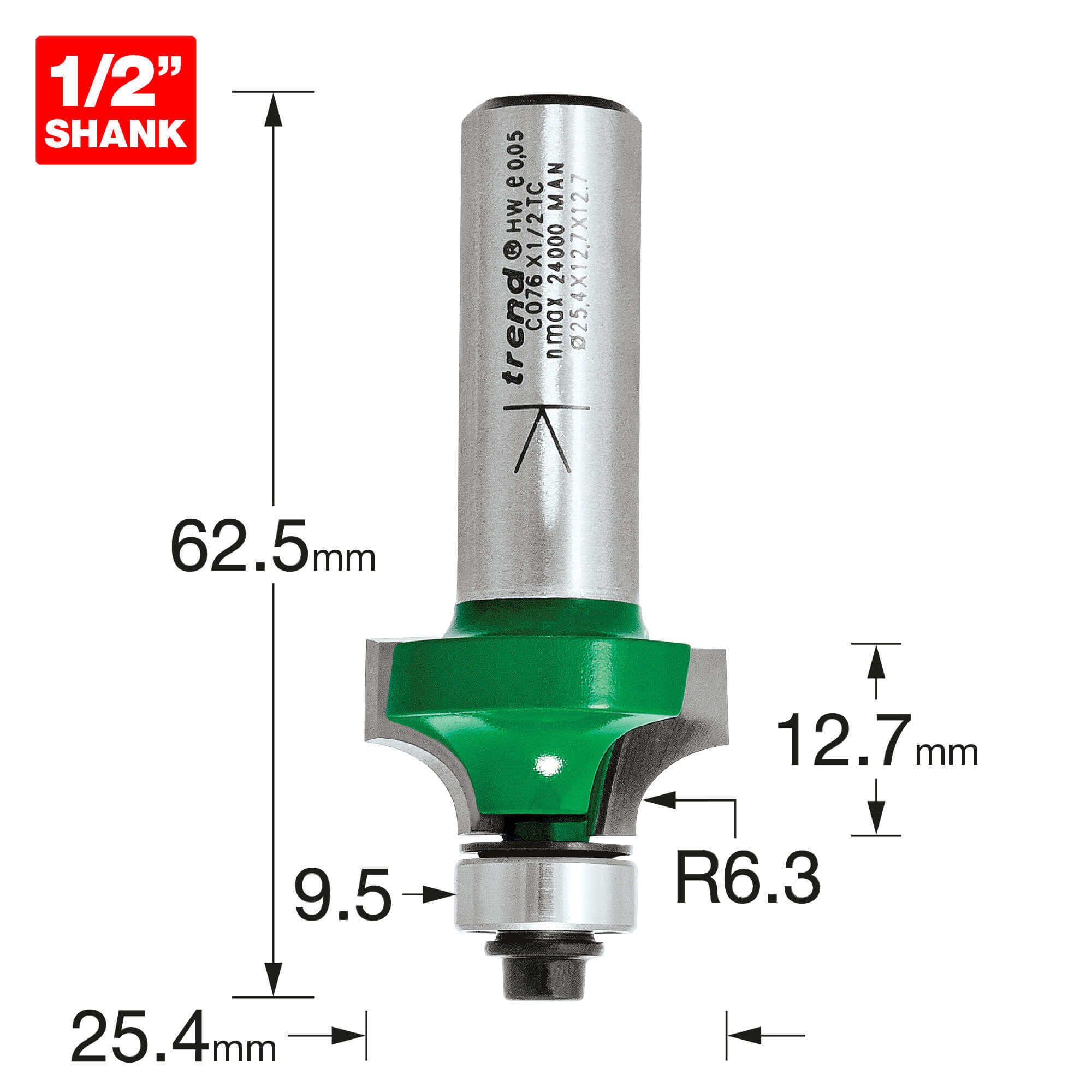Image of Trend CRAFTPRO Round Over and Ovolo Router Cutter 25.4mm 12.7mm 1/2"