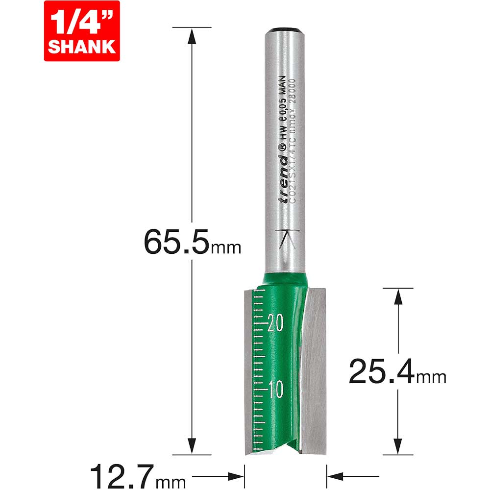 Image of Trend CRAFTPRO Two Flute Straight Router Cutter 12.7mm 25.4mm 1/4"