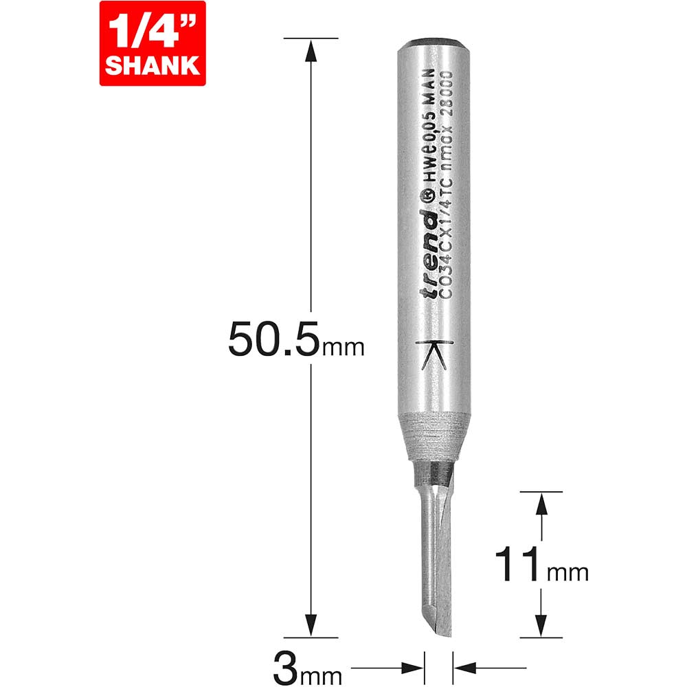 Image of Trend CRAFTPRO Single Flute Router Cutter 3mm 11mm 1/4"