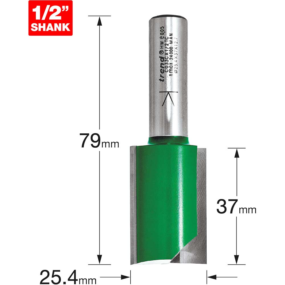 Image of Trend CRAFTPRO Two Flute Straight Router Cutter 25.4mm 37mm 1/2"