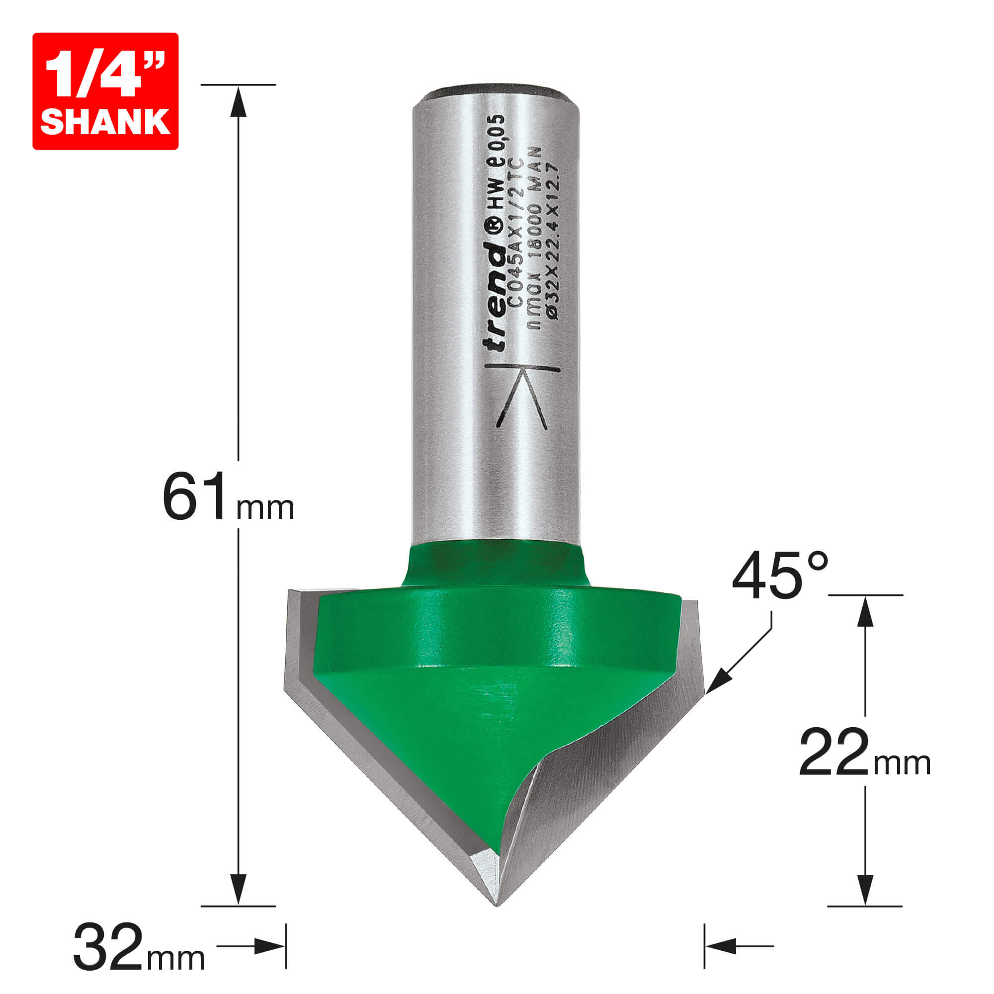 Image of Trend CRAFTPRO Chamfer V Grovve Router Cutter 32mm 22mm 1/2"