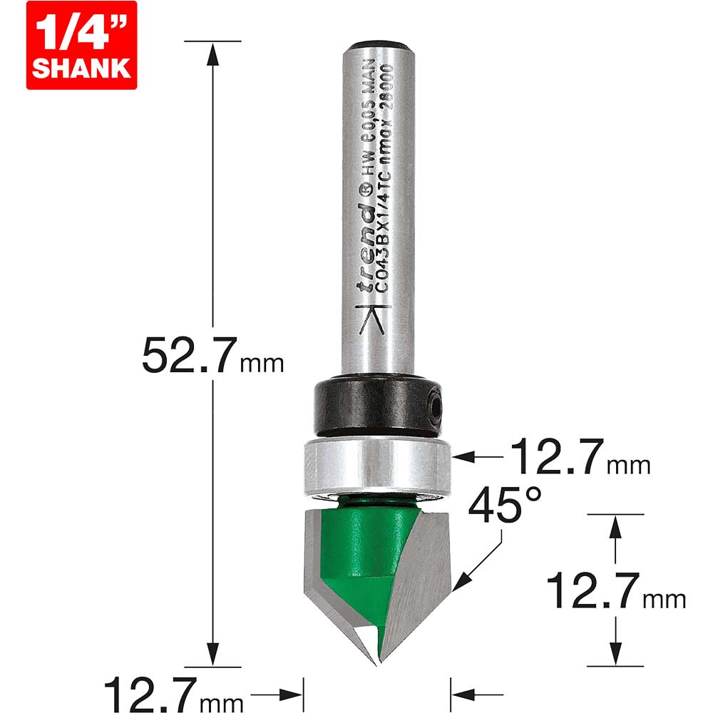 Image of Trend CRAFTPRO Bearing Guided Groove Router Cutter 12.7mm 12.7mm 1/4"