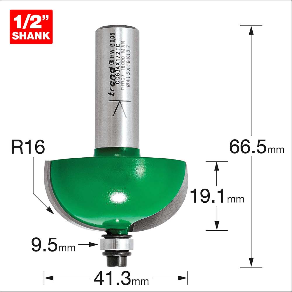 Image of Trend CRAFTPRO Radius Bearing Guided Router Cutter 41.3mm 19mm 1/2"