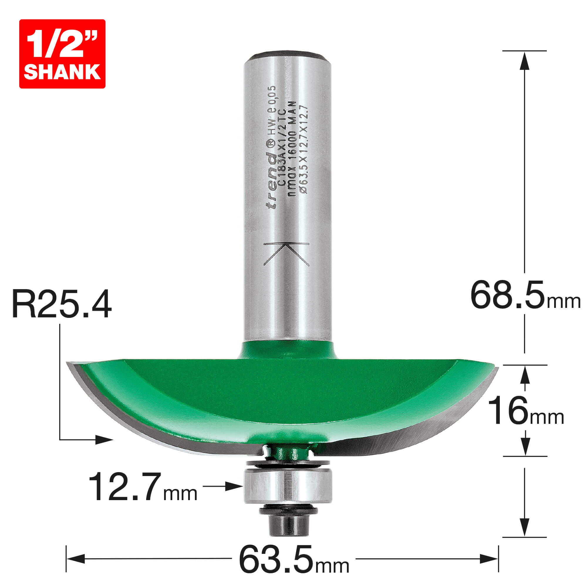 Image of Trend CRAFTPRO Bearing Guided Large Radius Panel Raiser Router Cutter 63.5mm 12.7mm 1/2"