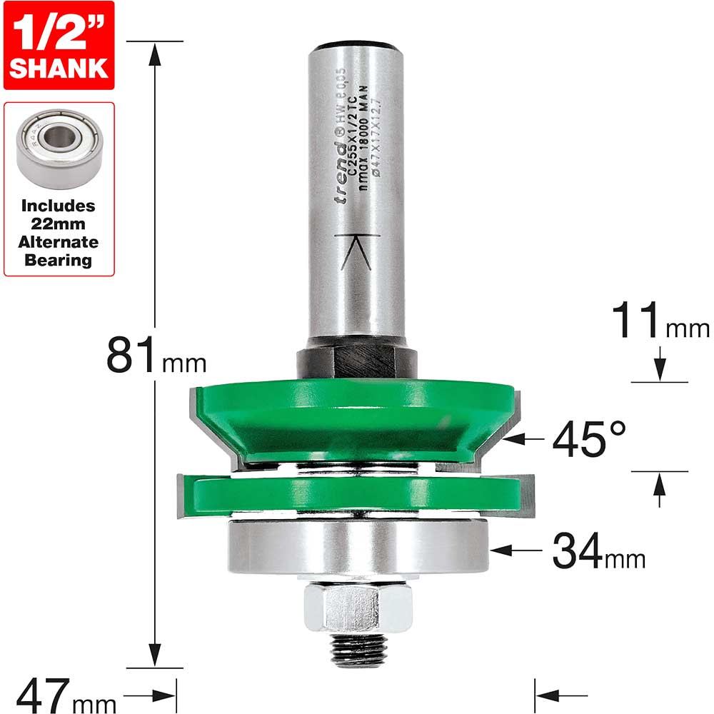 Image of Trend CRAFTPRO Matchlining Router Cutter Set 47mm 11mm 1/2"