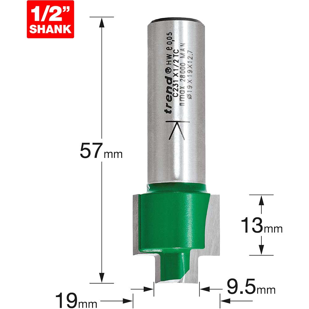 Image of Trend CRAFTPRO Stepped Rebate Router Cutter 9.5mm 13mm 1/2"