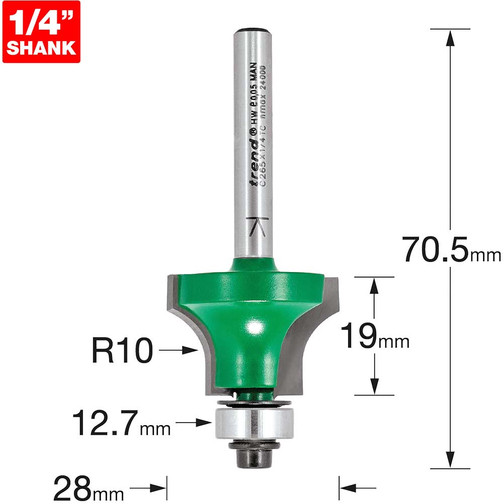 Image of Trend CRAFTPRO Bearing Guided Glazing Bar Ovolo Joint Router Cutter 28mm 19mm 1/4"