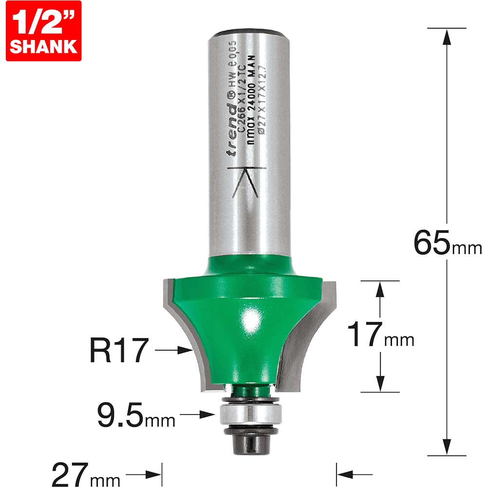 Image of Trend CRAFTPRO Bearing Guided Glazing Bar Ovolo Joint Router Cutter 27mm 17mm 1/2"