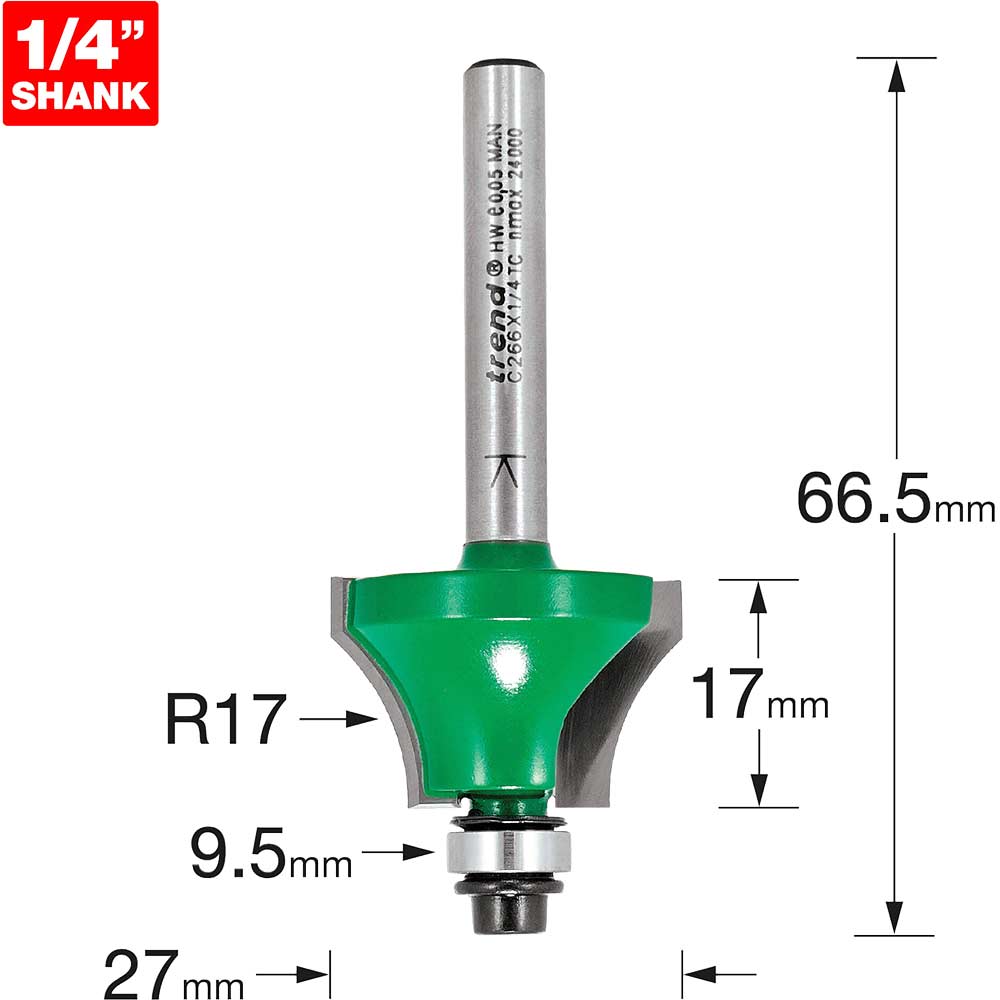 Image of Trend CRAFTPRO Bearing Guided Glazing Bar Ovolo Joint Router Cutter 27mm 17mm 1/4"