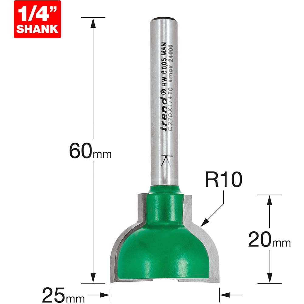 Image of Trend CRAFTPRO Sash Bar Ovolo Router Cutter 25mm 20mm 1/4"