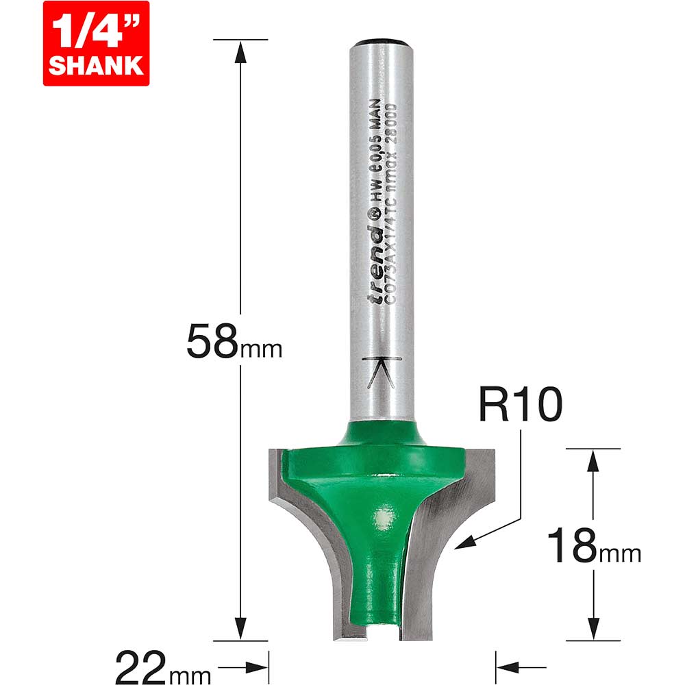 Trend CRAFTPRO Sash Bar Ovolo Joint Router Cutter 22mm 18mm 1/4