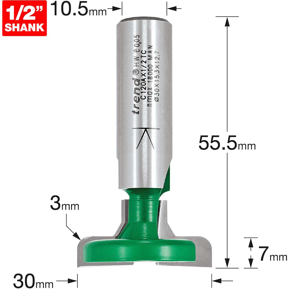 Image of Trend CRAFTPRO Slat Wall Router Cutter 30mm 7mm 1/2"