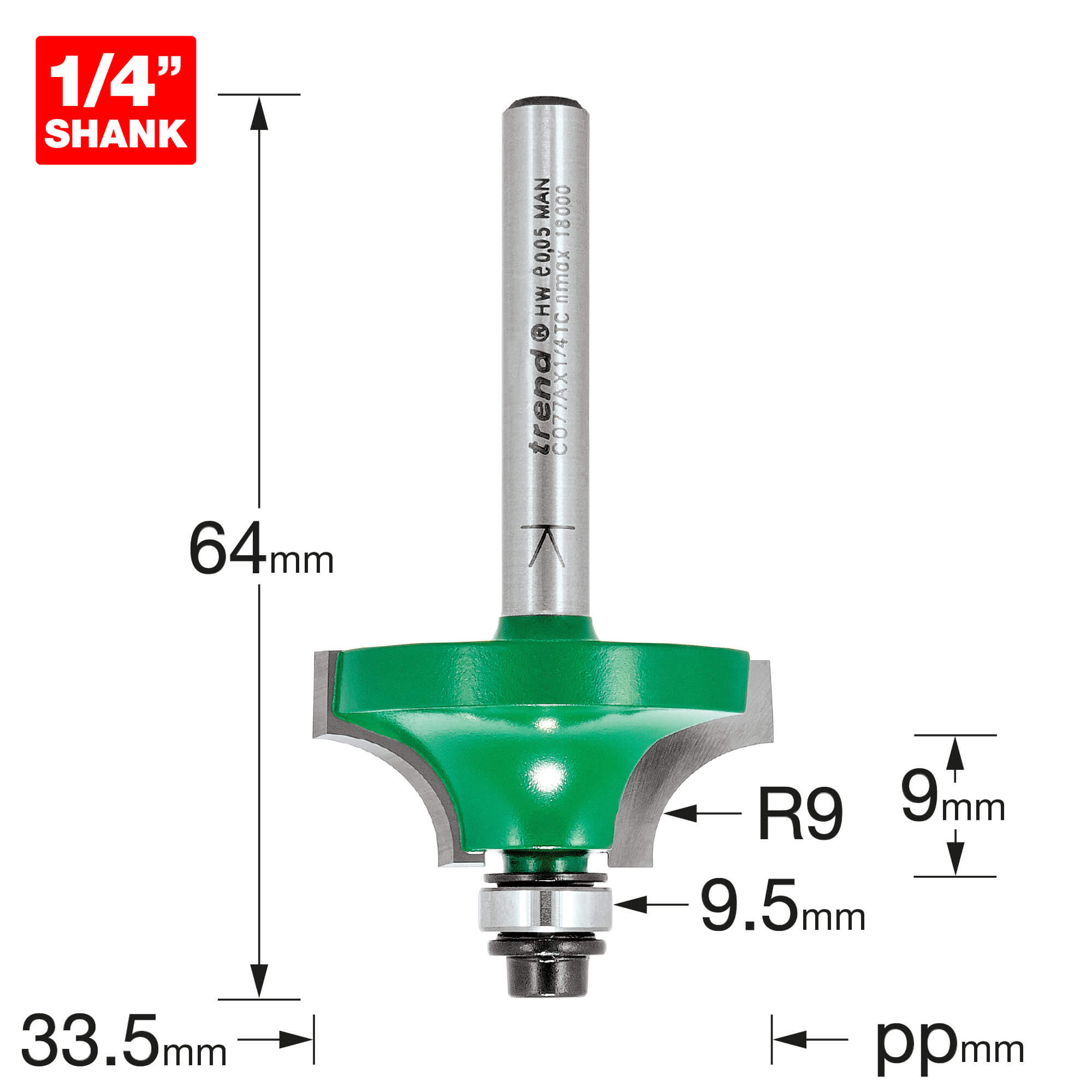 Image of Trend CRAFTPRO Bearing Guided Shoulder Profile Router Cutter 33.5mm 9mm 1/4"