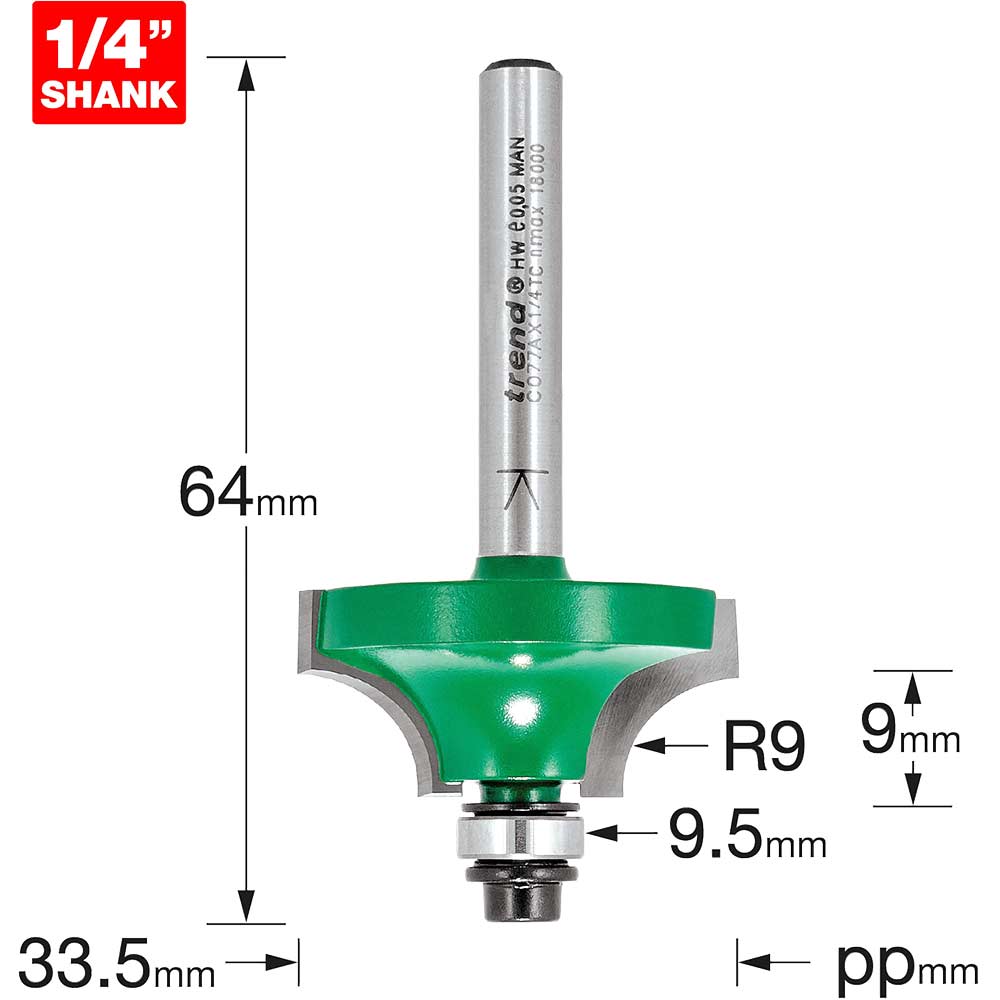 Image of Trend CRAFTPRO Bearing Guided Shoulder Profile Router Cutter 33.5mm 9mm 1/4"