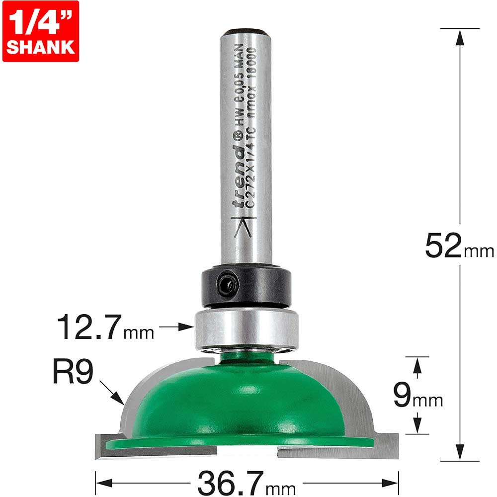 Image of Trend CRAFTPRO Ovolo Shoulder Scribe Router Cutter 36.7mm 9mm 1/4"