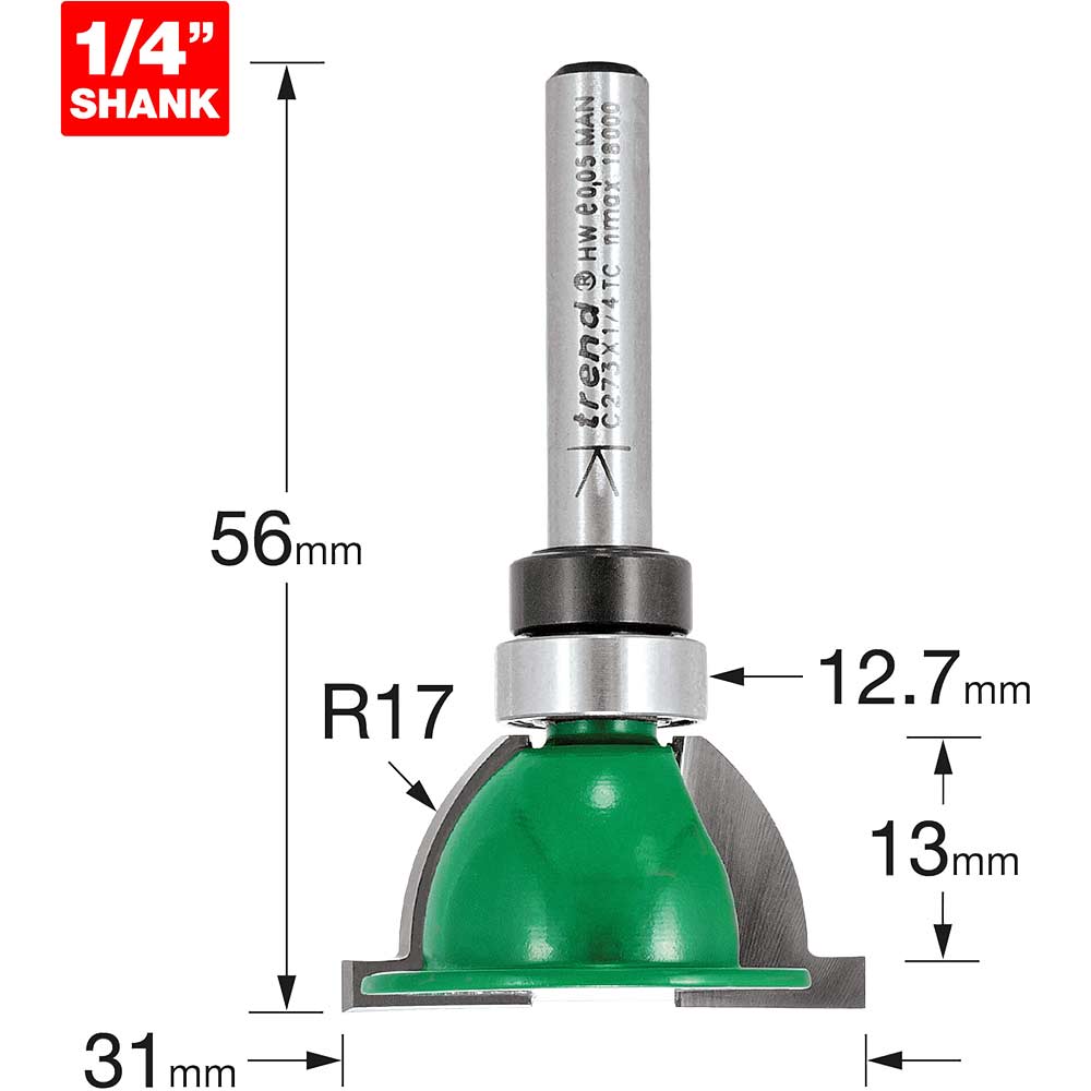 Image of Trend CRAFTPRO Glazing Bar Shoulder Scribe Router Cutter 31mm 13mm 1/4"