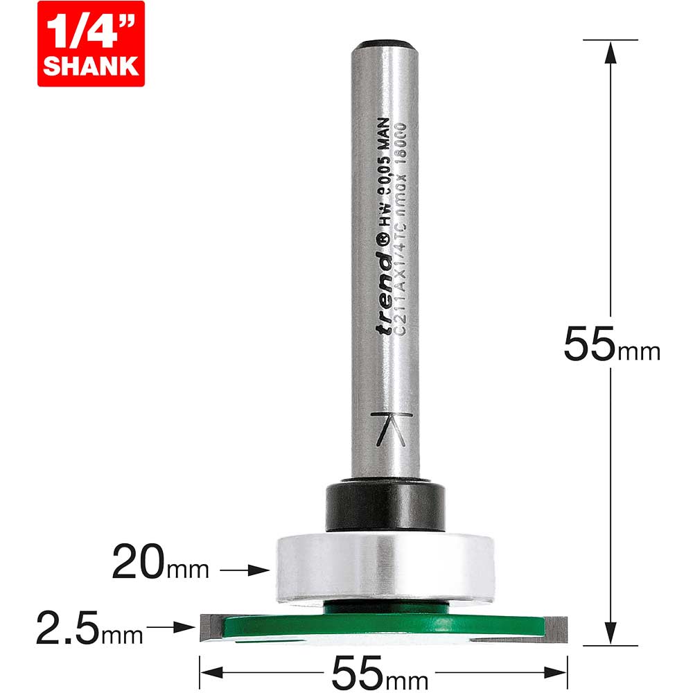 Image of Trend CRAFTPRO Weatherseal Groover Router Cutter 34mm 2.5mm 1/4"