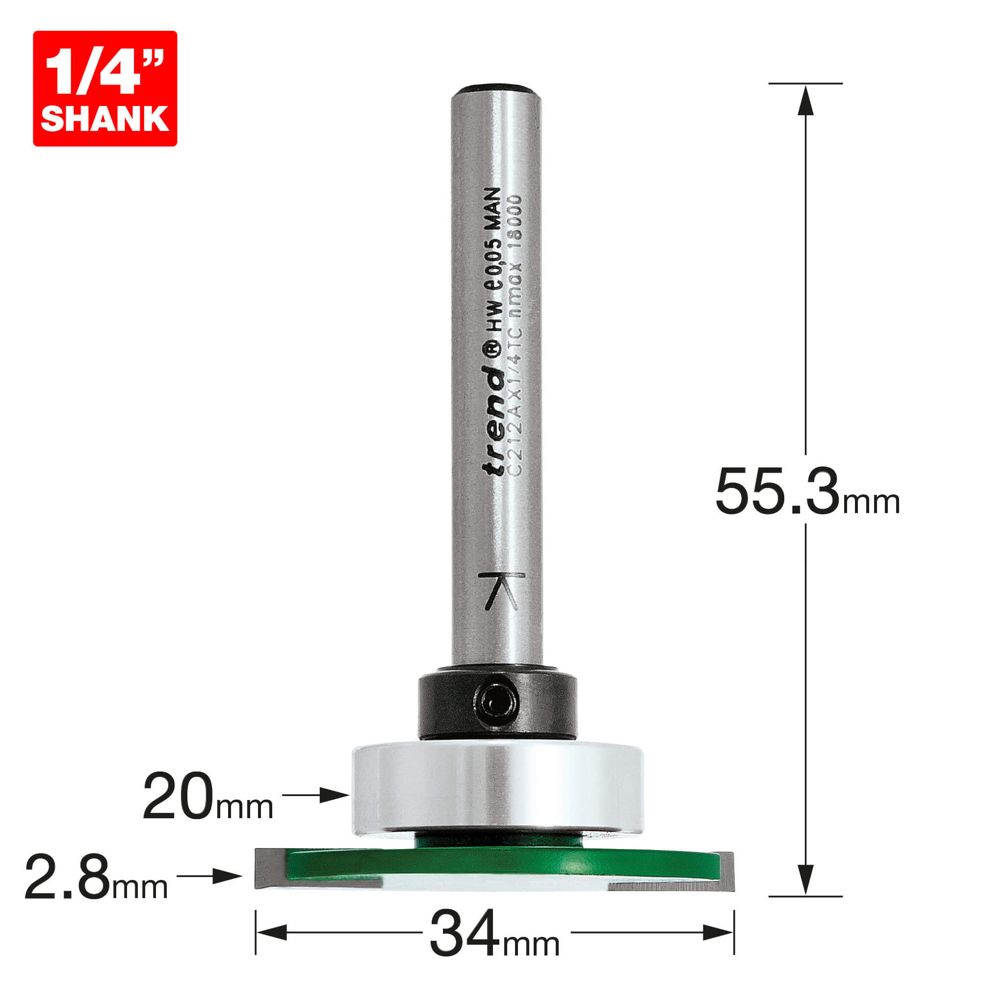 Image of Trend CRAFTPRO Weatherseal Groover Router Cutter 34mm 2.8mm 1/4"