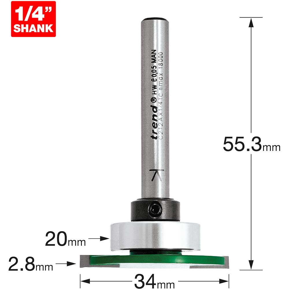 Image of Trend CRAFTPRO Weatherseal Groover Router Cutter 34mm 2.8mm 1/4"