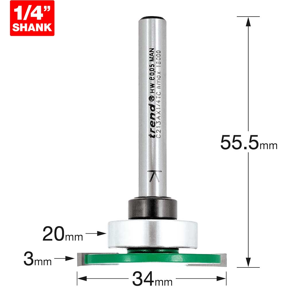 Image of Trend CRAFTPRO Weatherseal Groover Router Cutter 34mm 3mm 1/4"