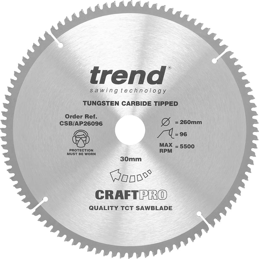 Trend CRAFTPRO Aluminium and Plastic Cutting Saw Blade 260mm 96T 30mm