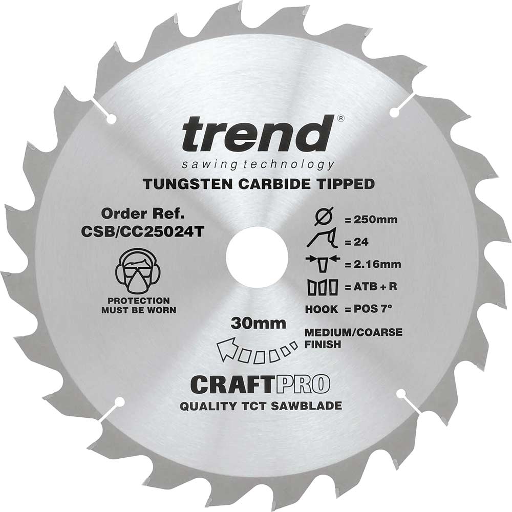 Trend Craft Anti Kickback Thin Kerf Circular Saw Blade 250mm 24T 30mm